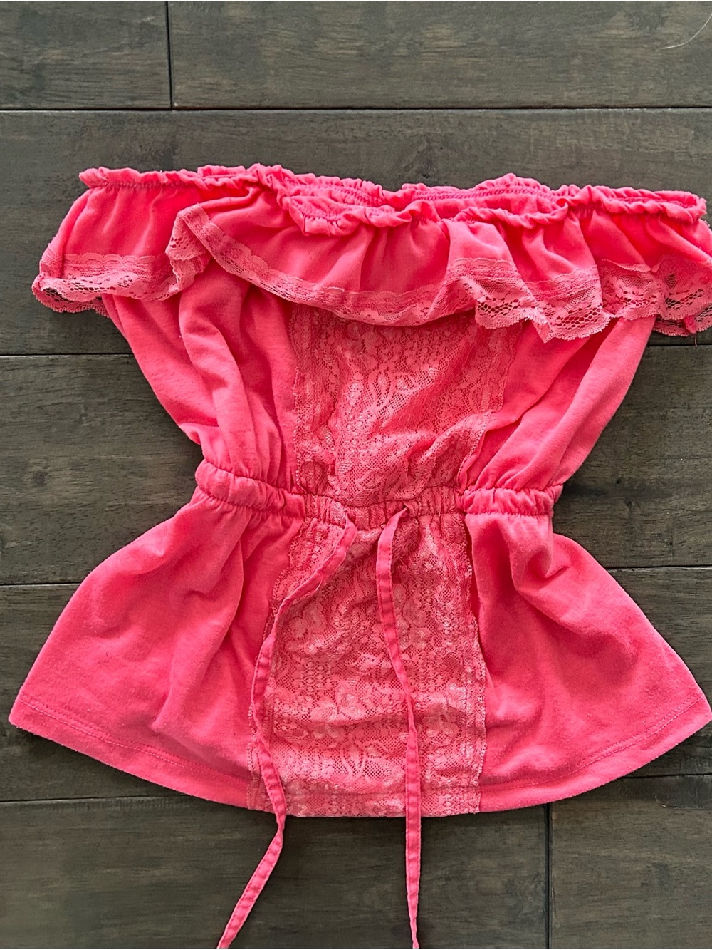 Vintage Pink Strapless Babydoll Tie Waist Top